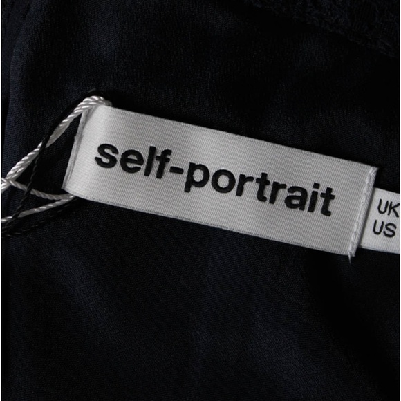 NWT SELF-PORTRAIT Navy Blue Off the Shoulder Fine Lace Maxi Dress US 2 Formal - Picture 16 of 16